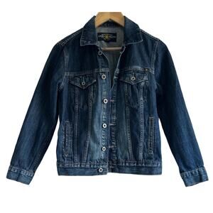 Lucky Brand Size Small The Tomboy Trucker Denim Jacket‎ Dark Wash